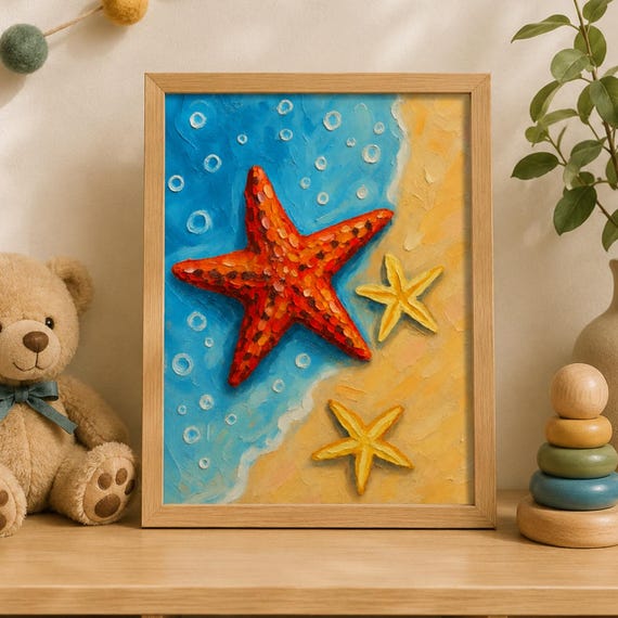 Starfish Beach Wall Art Print Coastal Ocean Poster Nautical Bathroom Decor Tropical House