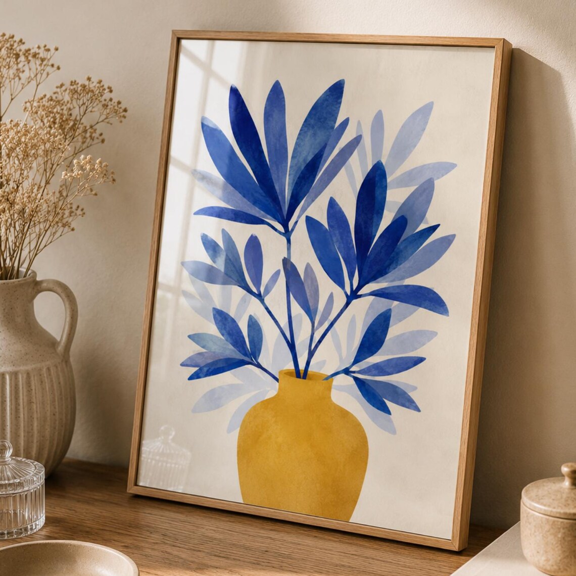 Blue Botanical Poster, Minimalist Floral Print