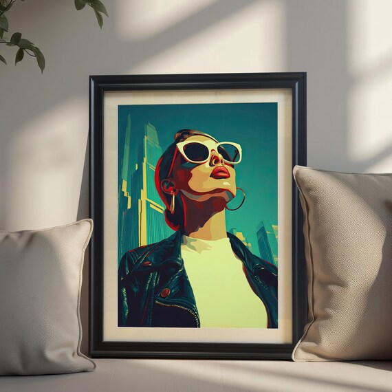 Urban Woman In Sunglasses City Skyline Pop Art Portrait Poster