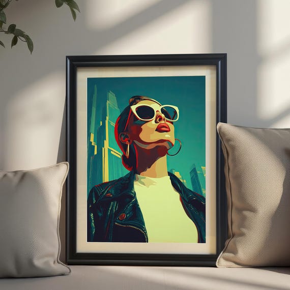 Urban Woman Portrait Wood Framed Gicle Wall Art