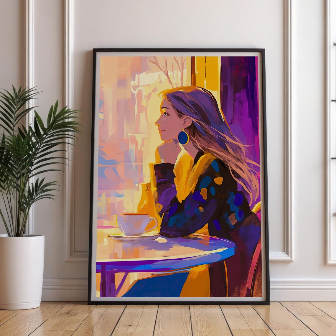 Window Reflections Woman Purple Hair Cafe Morning Coffee Poster