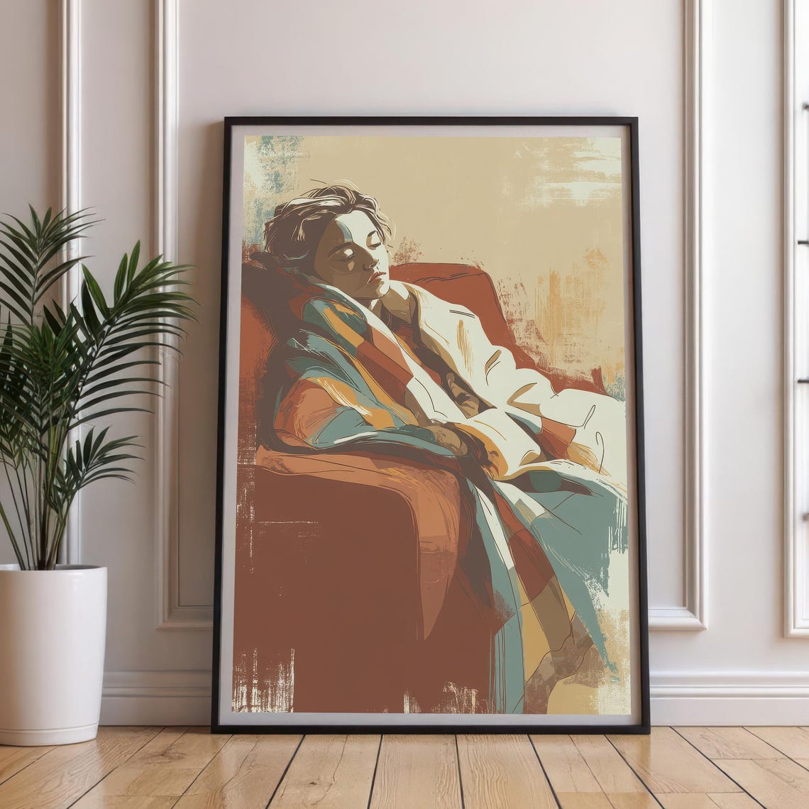 Cozy Resting Figure Art Print, Modern Illustration