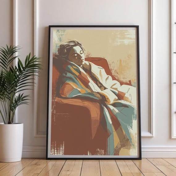 Cozy Resting Figure Art Print, Modern Illustration