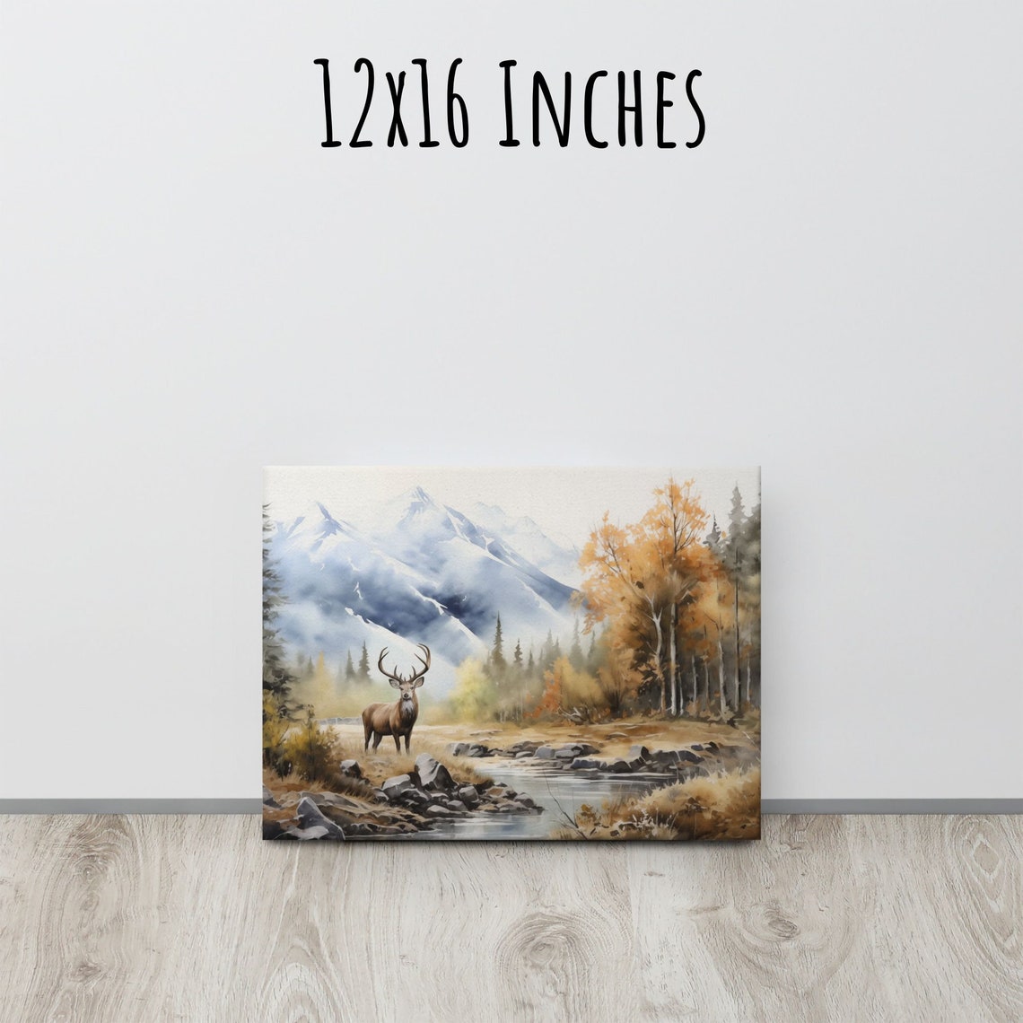 Deer In Mountain Stream Watercolor Print Buck Cabin Wildlife Poster - Image 2