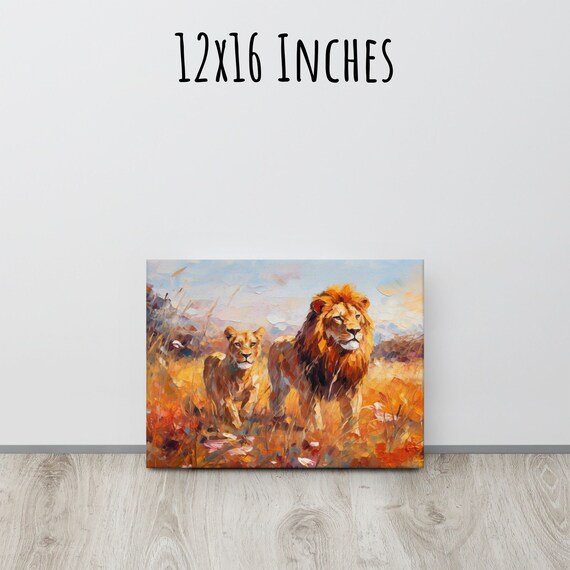 Lion And Lioness Portrait Painting Savanna Oil Artwork Wildlife Print
