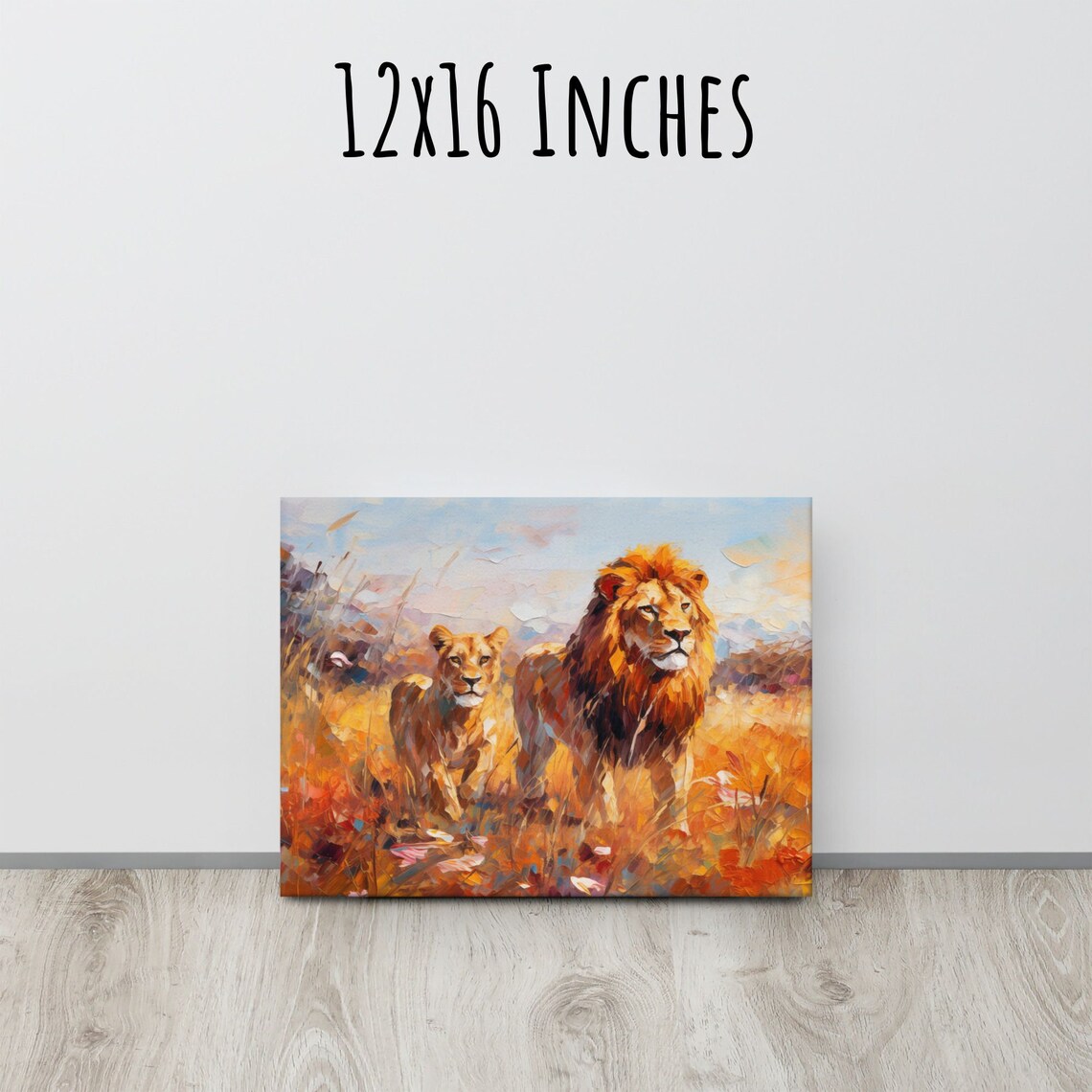 Lion And Lioness Portrait Painting Savanna Oil Artwork Wildlife Print