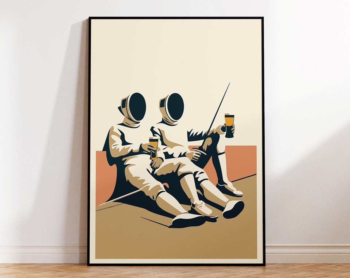 Two Fencers Drinking Beer Together Funny Fencing Sports Poster