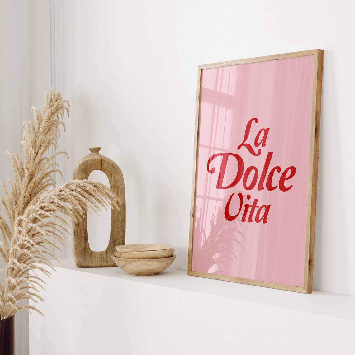 La Dolce Vita Bold Red Retro Script On Soft Pink Quote Poster - Image 3