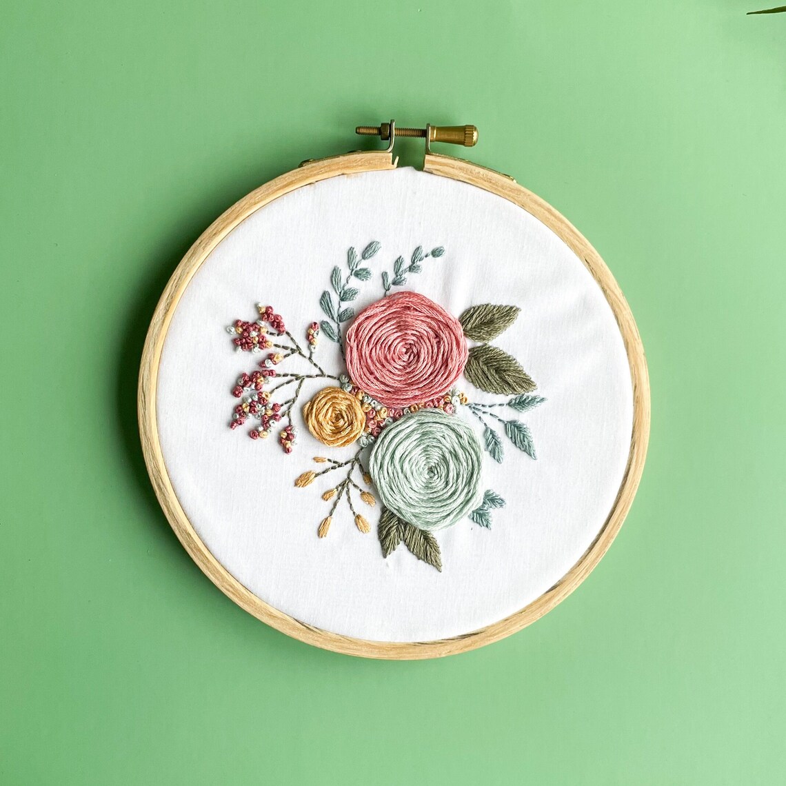 Roses Embroidery Kit, Floral DIY Tutorial Gift - Image 3