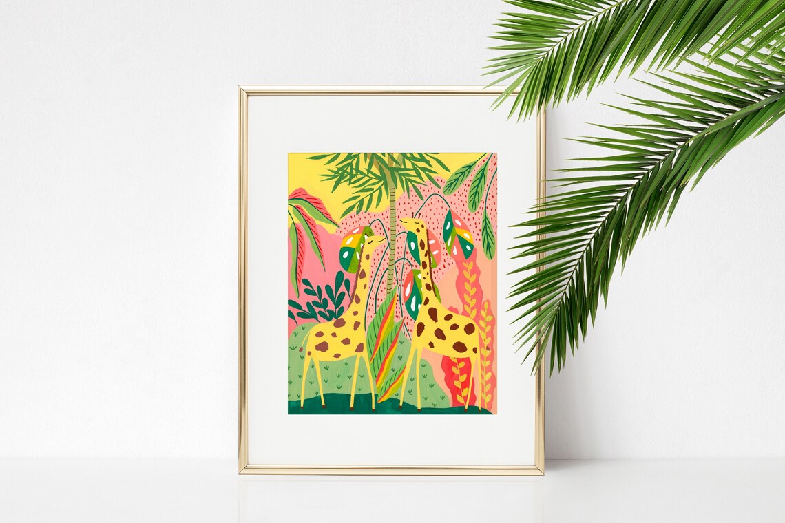 Giraffe Nursery Art Print, Tropical Playroom Decor - Image 3