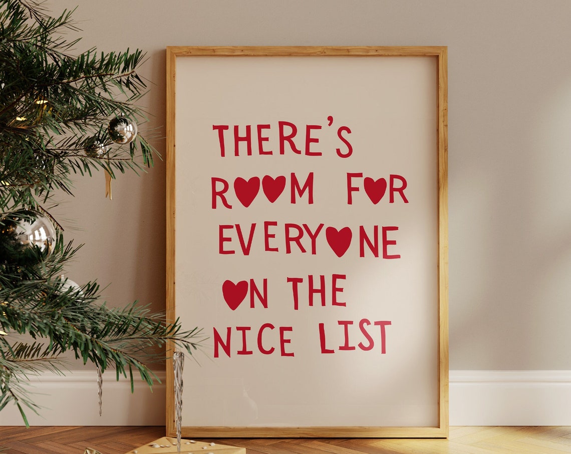 Room For Everyone On The Nice List Red Heart Christmas Quote Poster - Image 4