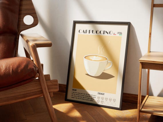 Cappuccino Poster Art Vintage Coffee Decor Wall Print For Kitchen Caf Gift Lovers
