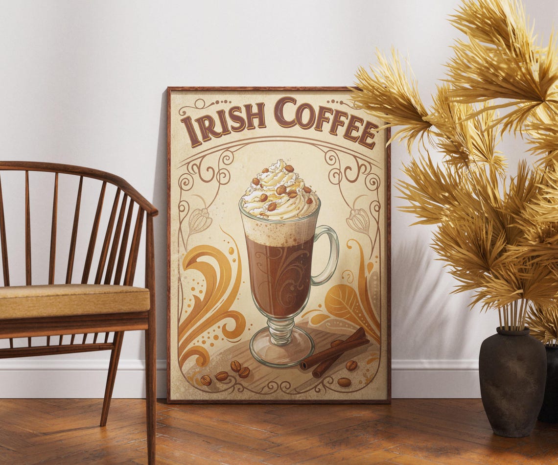 Vintage Irish Coffee Whipped Cream Cinnamon Retro Cafe Wall Poster