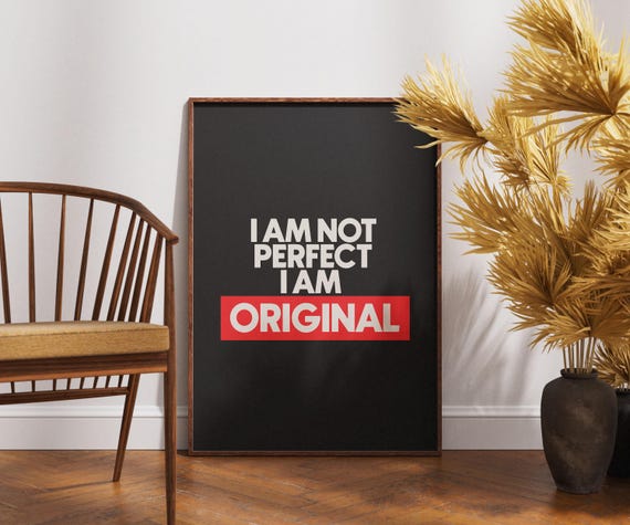 I Am Not Perfect Original Wall Art Bold Self Love Quote Print Red And Black Modern Typography Poster Confidence Decor