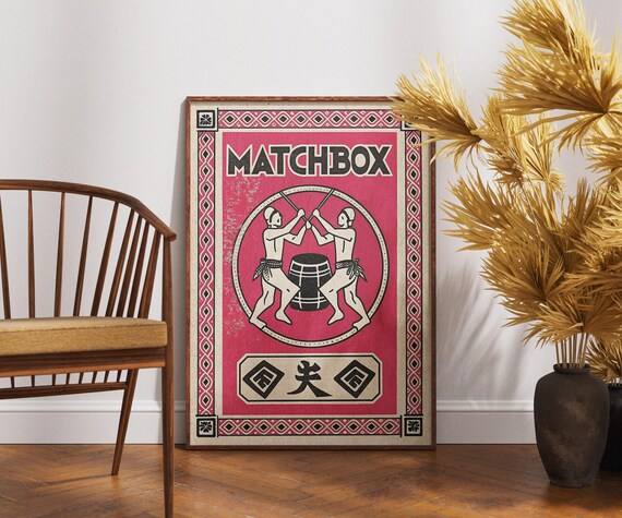 Taiko Drumming Matchbox Japanese Festival Drums Retro Art Poster