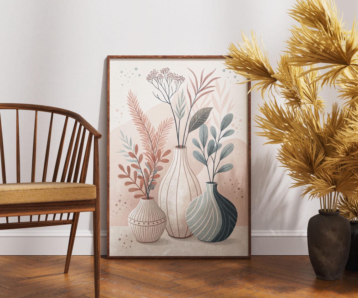 Boho Vases Botanical Neutral Minimalist Plant Earthy Modern Art Poster