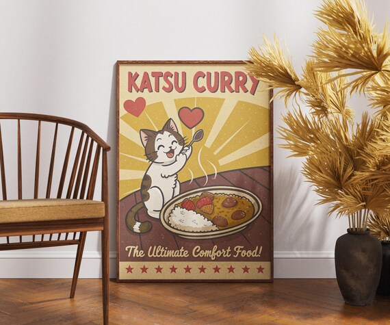 Katsu Curry Cat Ultimate Comfort Food Cute Japanese Kitchen Poster