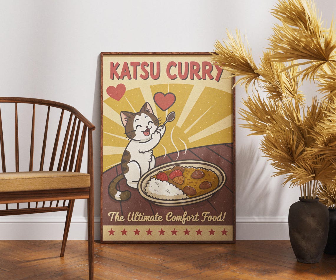 Katsu Curry Cat Ultimate Comfort Food Cute Japanese Kitchen Poster