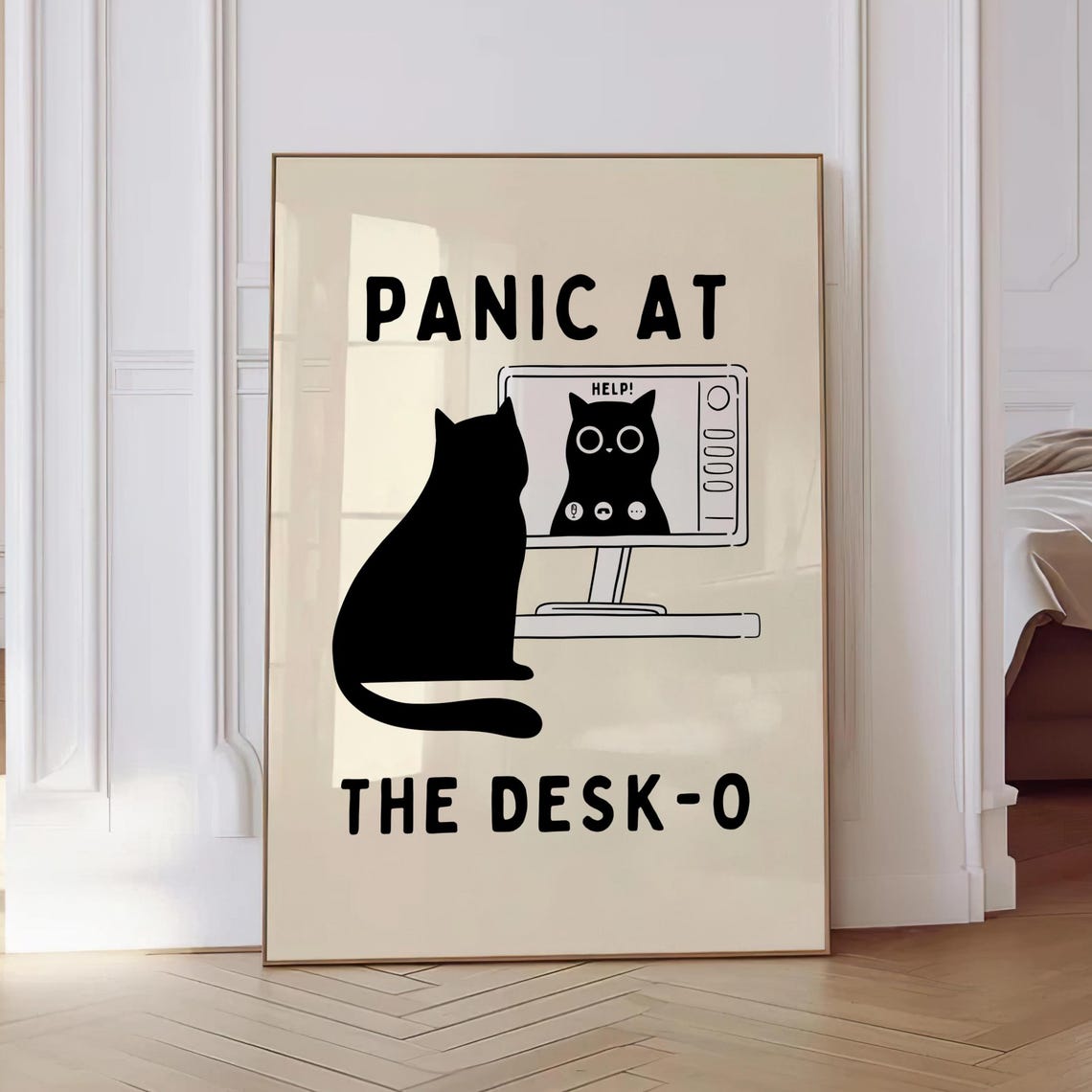 Panic At The Desko Black Cat Art Print