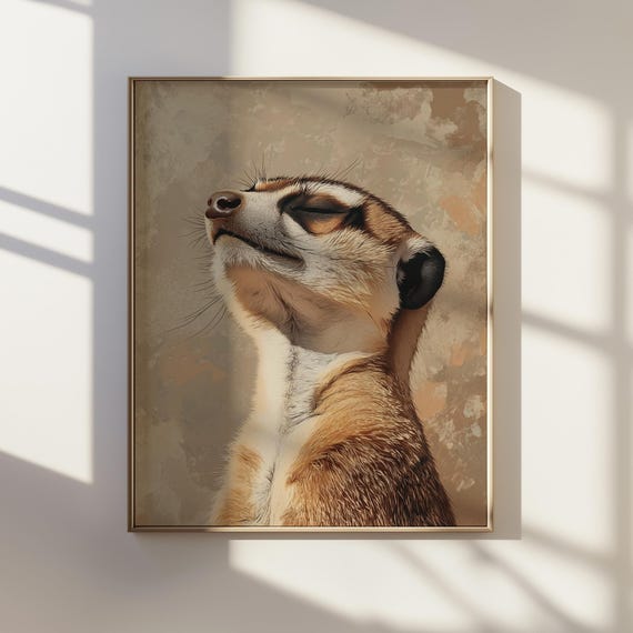 Ukiyoe Style Meerkat Portrait Traditional Japanese Ink Art Of Playful Unique Animal Print For Home Decor Natureinspired Gift