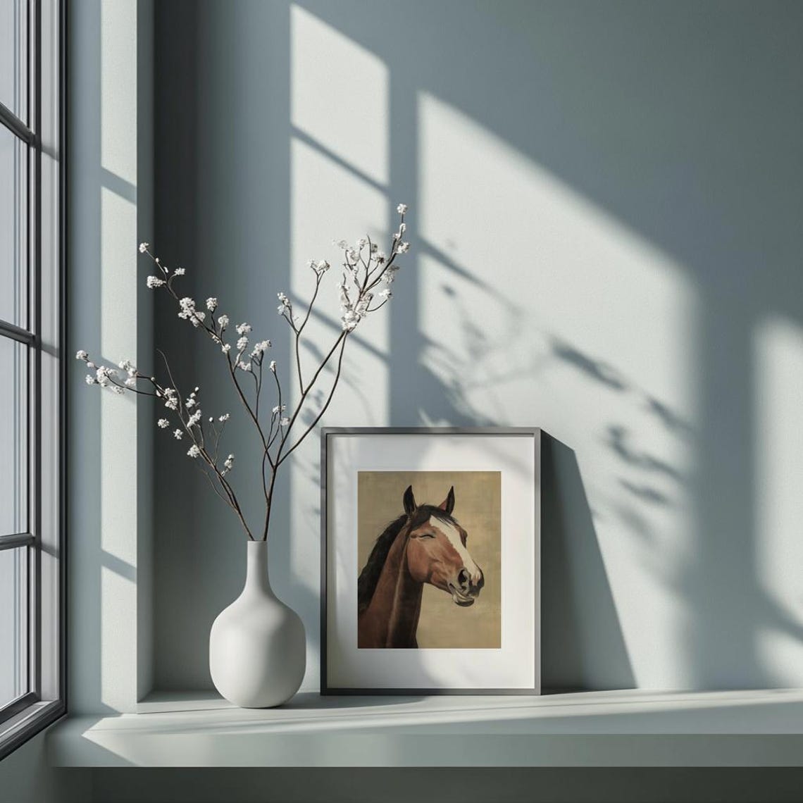 Smiling Horse Portrait Japanese Ink Painting Brown Equine Poster - Image 2