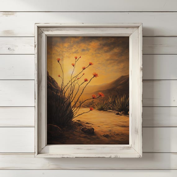 Sunset Ocotillo Blooms In The Desert Artwork For Natureinspired Home Decor And Tranquil Spaces