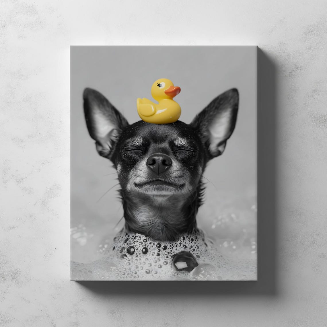 Cute Chihuahua Bubble Bath Yellow Rubber Duck Bathroom Poster - Image 3