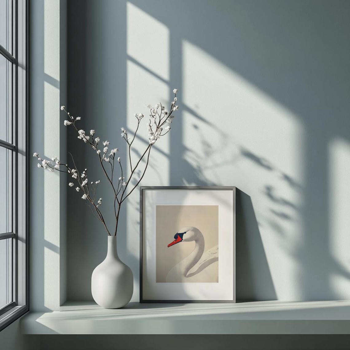 White Swan Ukiyoe Style Japanese Bird Minimalist Nature Poster - Image 2
