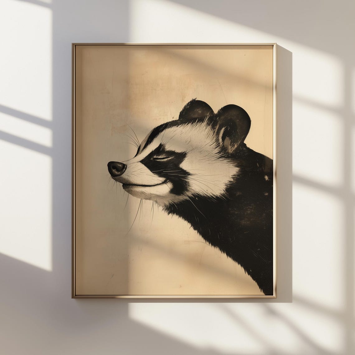 Striped Skunk Profile Sumi E Japanese Ink Wildlife Art Poster