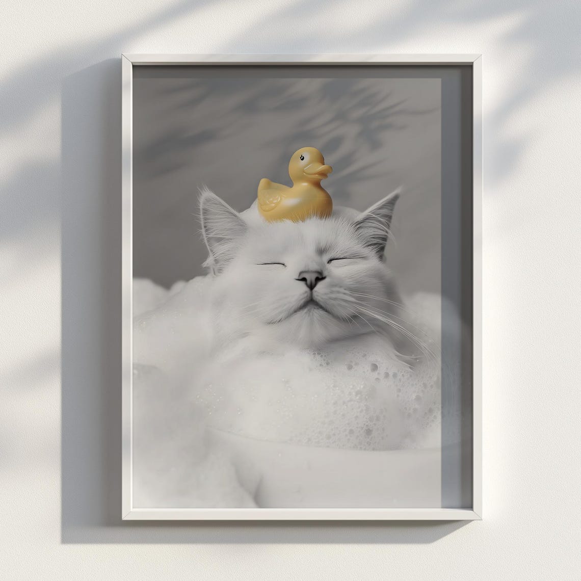 White Cat Bubble Bath Rubber Duck Funny Kitten Cute Bathroom Poster