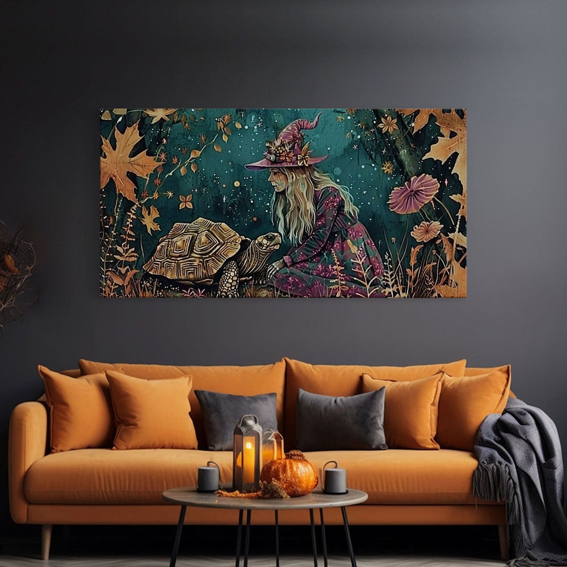 Victorian Witch With Tortoise Familiar In Autumn Forest Art Print - Image 3