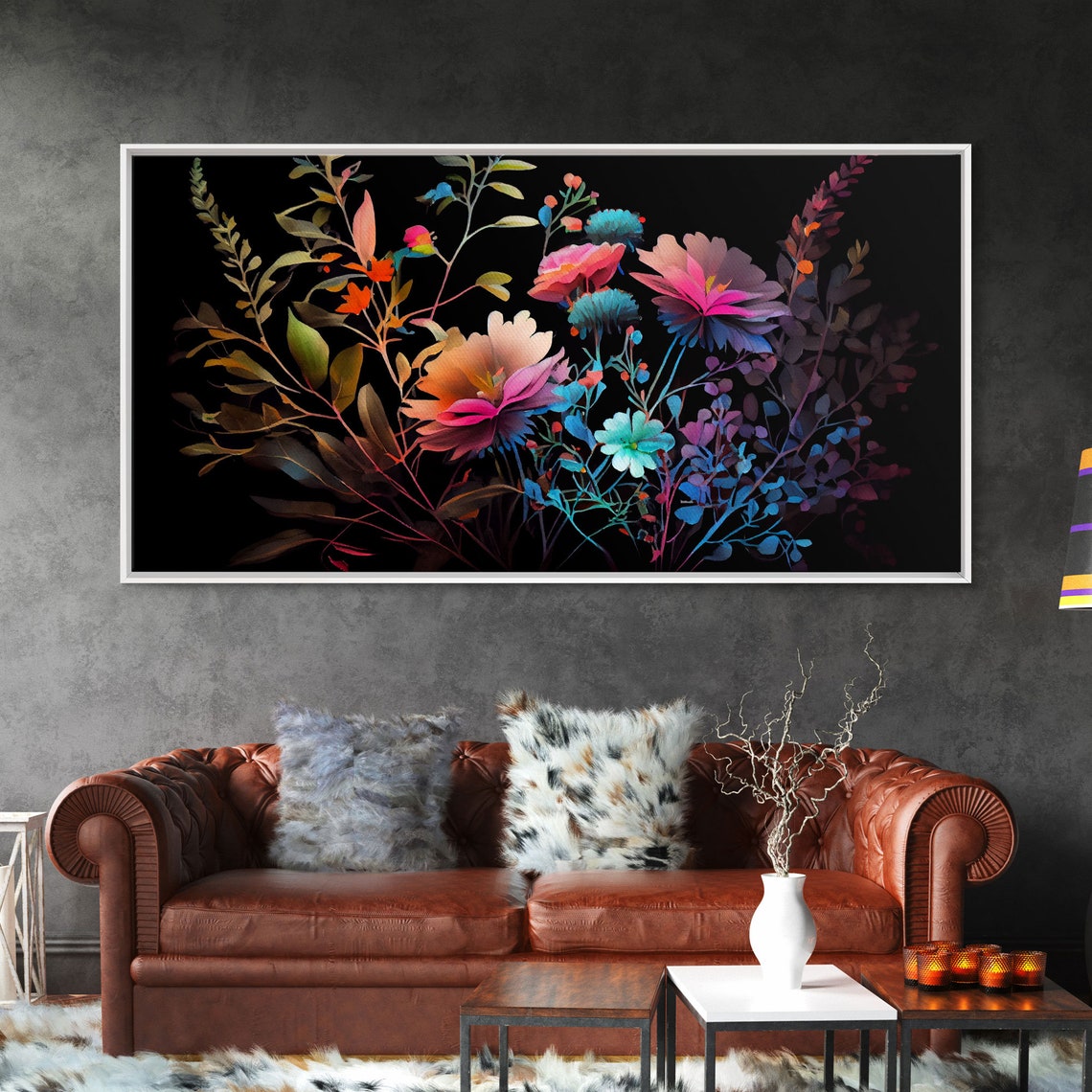 Wild Flower Art Black Background Framed Print Art Mothers Day Watercolor Painting Of Flowers On Living Room Art - Image 6