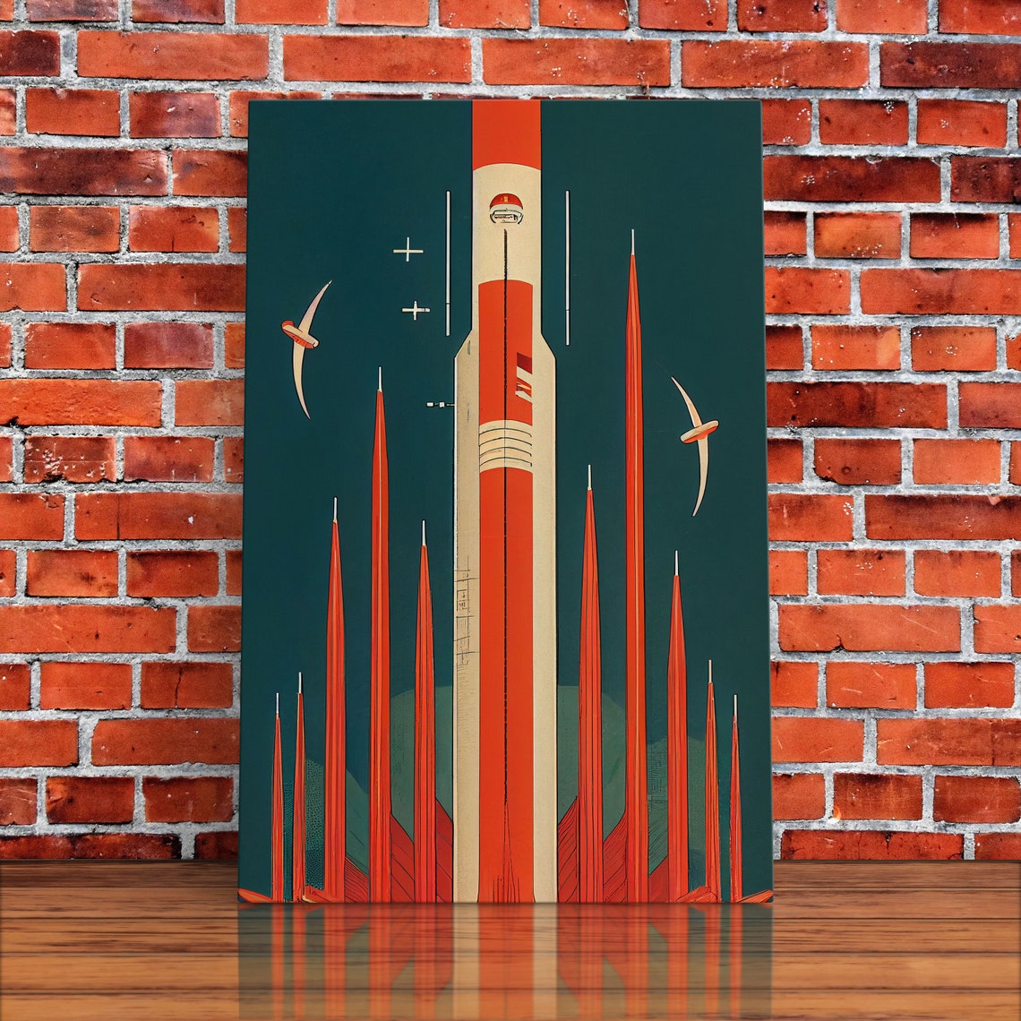 Art Deco Retro Rocket Launching To Space Vintage Style Wall Art Print - Image 4