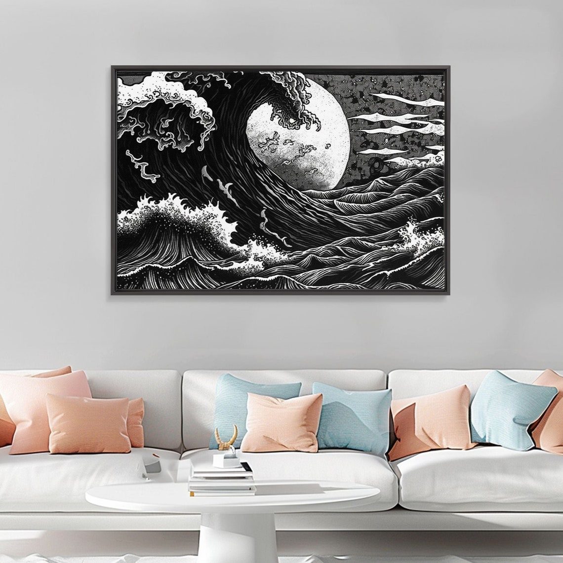 Ocean Wave Wall Art Framed Print Unique Wall Art Hokusai Inspired Japanese Style Wall Art Oversized Art Ocean Print Retro Art - Image 4