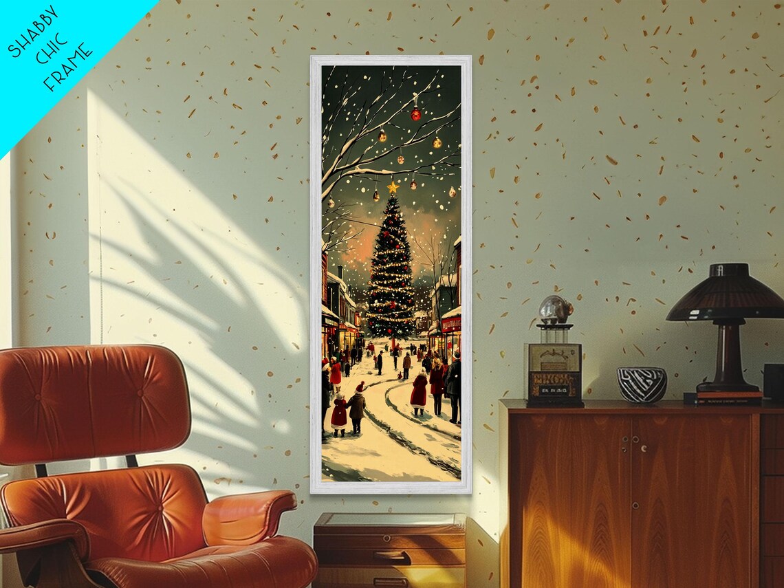 Christmas Tree Town Square Snowy Night Vintage Holiday Poster - Image 4