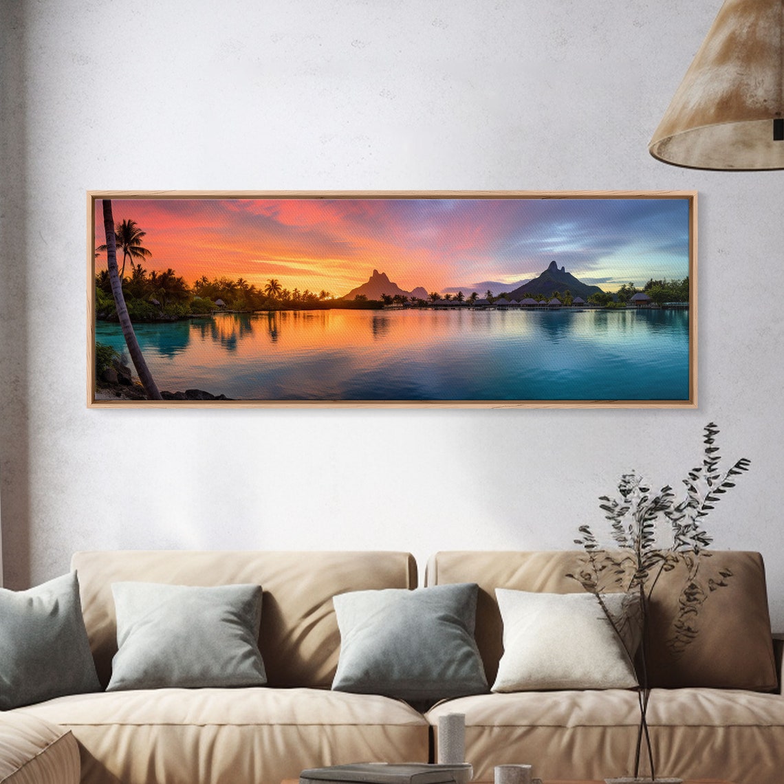 Bora Bora Pink Sunset Lagoon Palm Leaning Reflection Beach Poster - Image 4