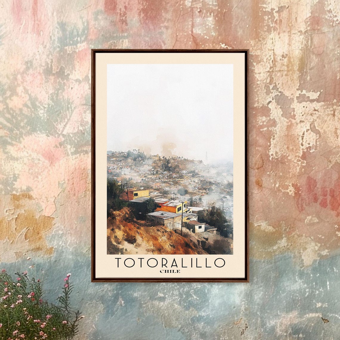 Totoralillo Chile Hillside Town Colorful Houses Watercolor Poster - Image 3