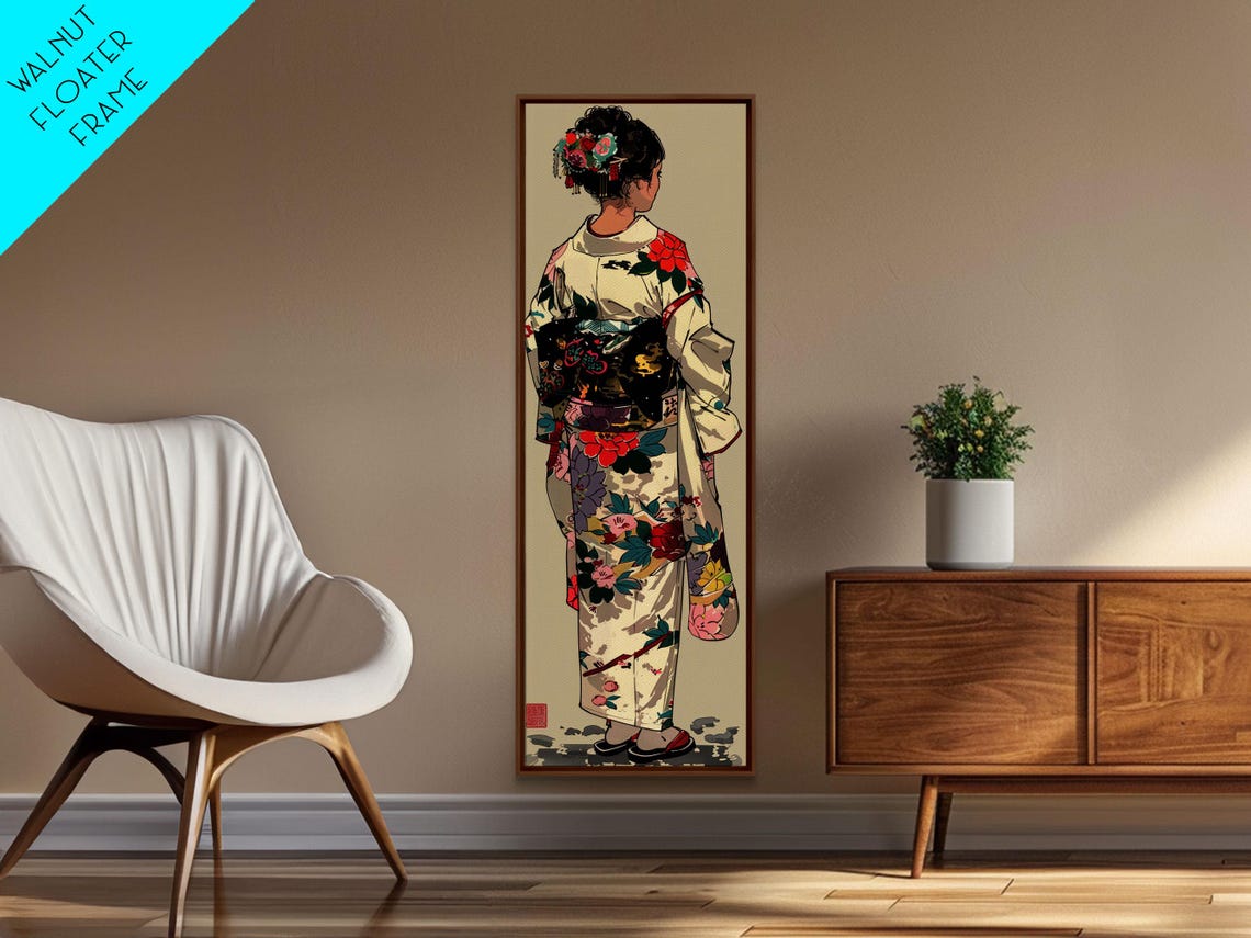 Traditional Japanese Kimono Floral Elegant Woman Ukiyo-E Art Print