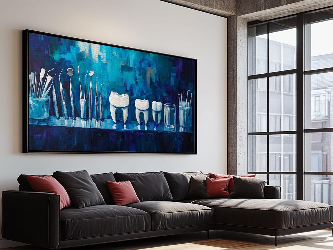Modern Dental Tools Blue Teal Abstract Dentist Office Wall Decor Print - Image 6