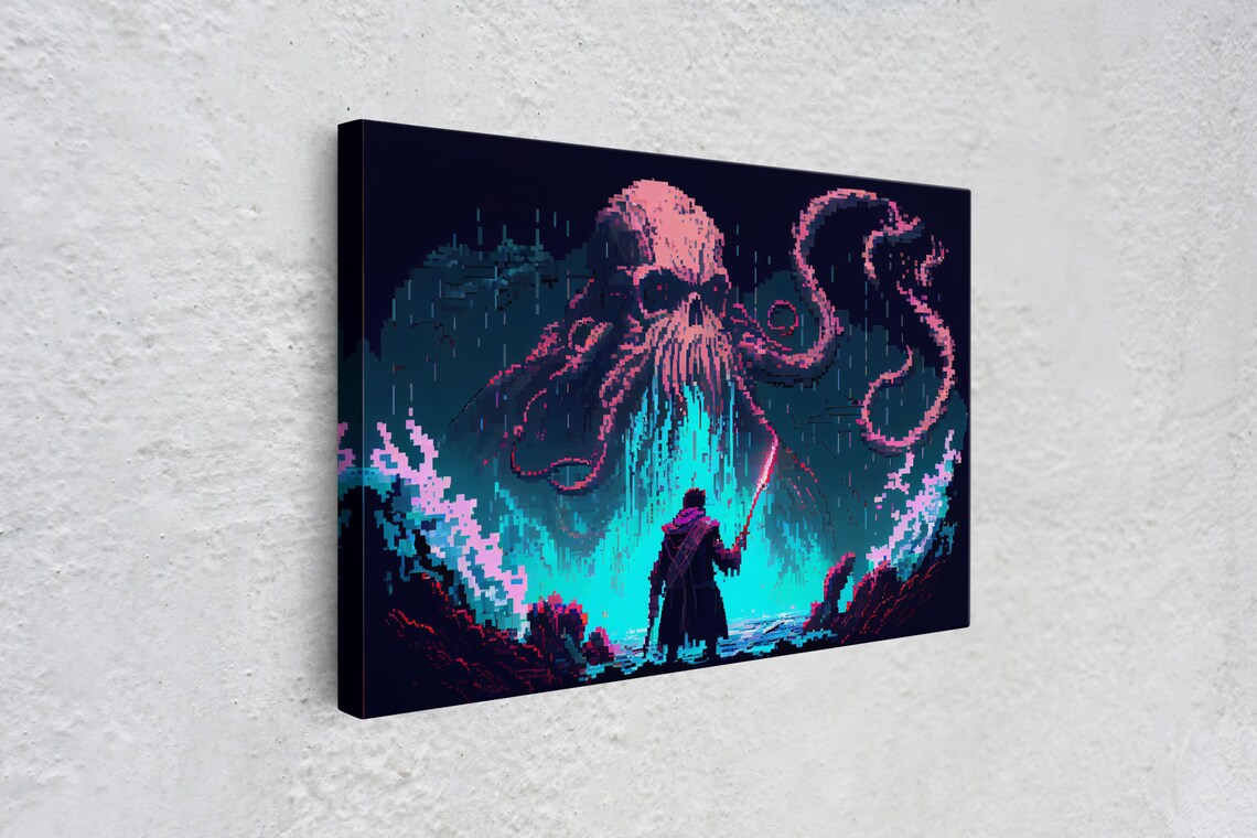 Warrior Vs Cthulhu RPG Concept Pixel Art Poster - Image 4