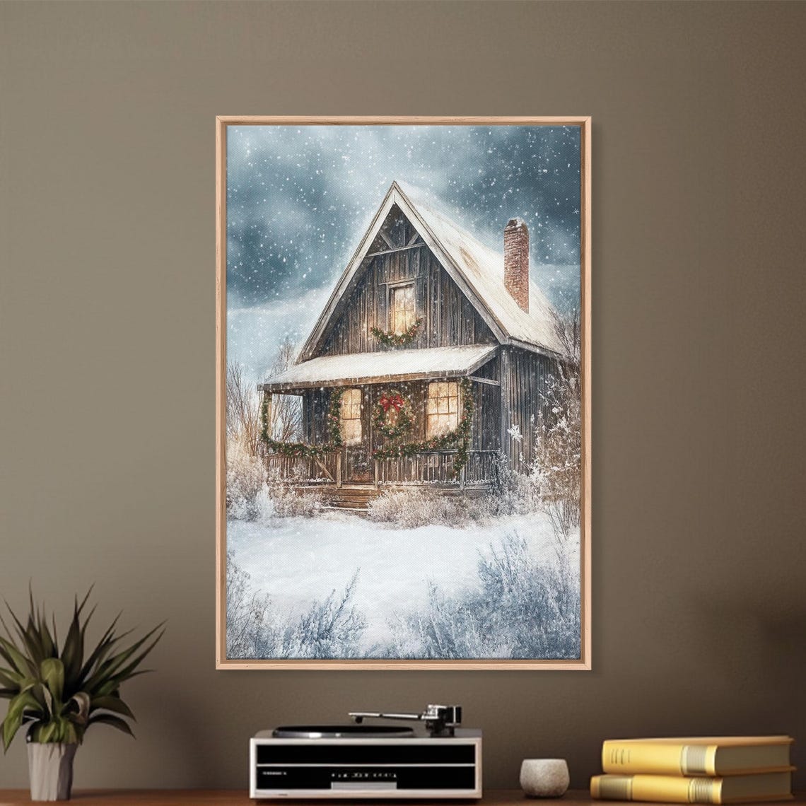 A-Frame Cabin In Snowstorm With Christmas Garlands Winter Poster - Image 3