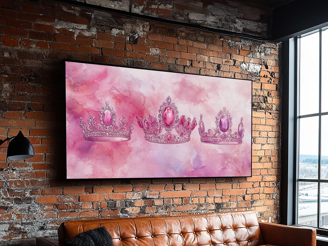 Pink Jewel Tiaras Triple Crown Princess Glam Watercolor Wall Poster - Image 5