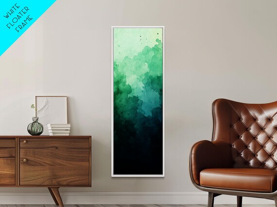 Deep Gradient Watercolor Print In Green And Teal Sage Green Wall Art Moody Art Vertical Wall Art Living Room Art Gift Idea