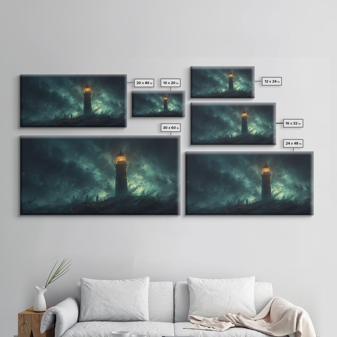 Haunted Lighthouse In Stormy Night Sea Spooky Halloween Art Print - Image 2