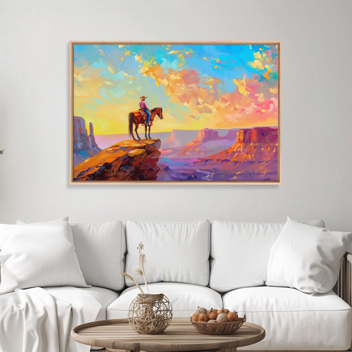 Cowboy On Horseback Canyon Cliff Sunset Western Landscape Poster - Image 5