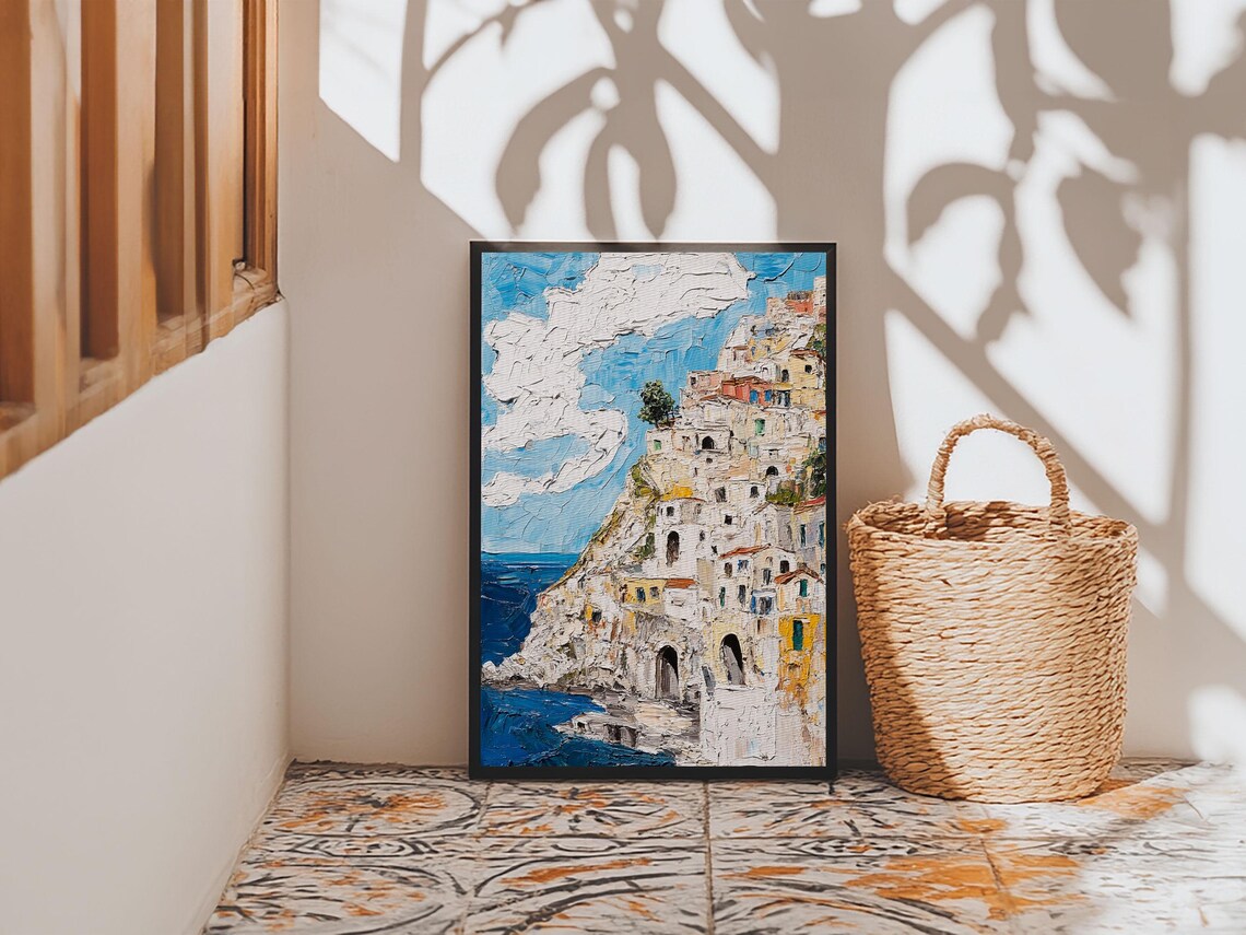 Cinque Terre Manarola Italy Cliff Village Colorful Impasto Seascape Travel Poster - Image 2