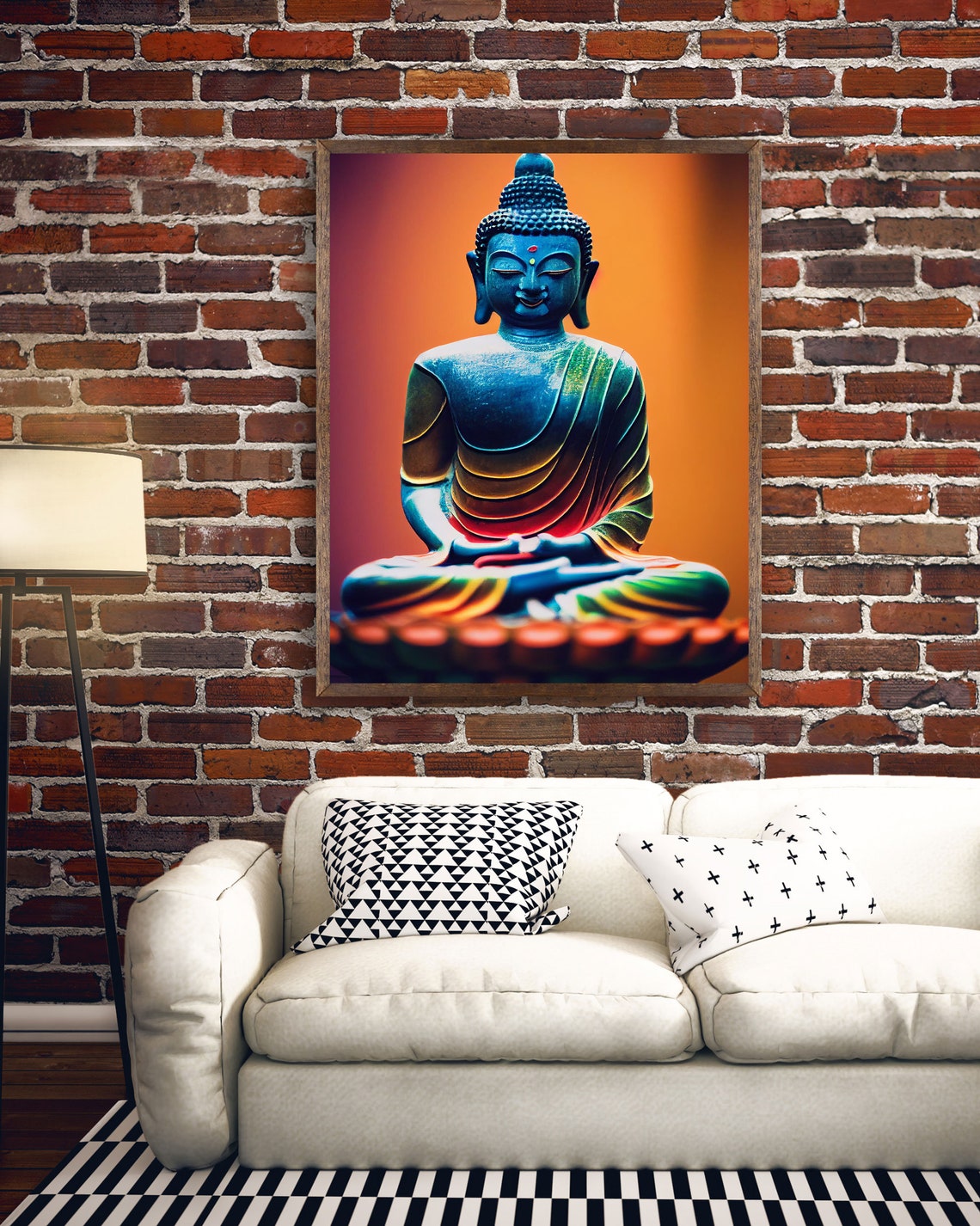 Colorful Buddha Orange Yoga Center Wall Decor Fine Art Poster Print - Image 3