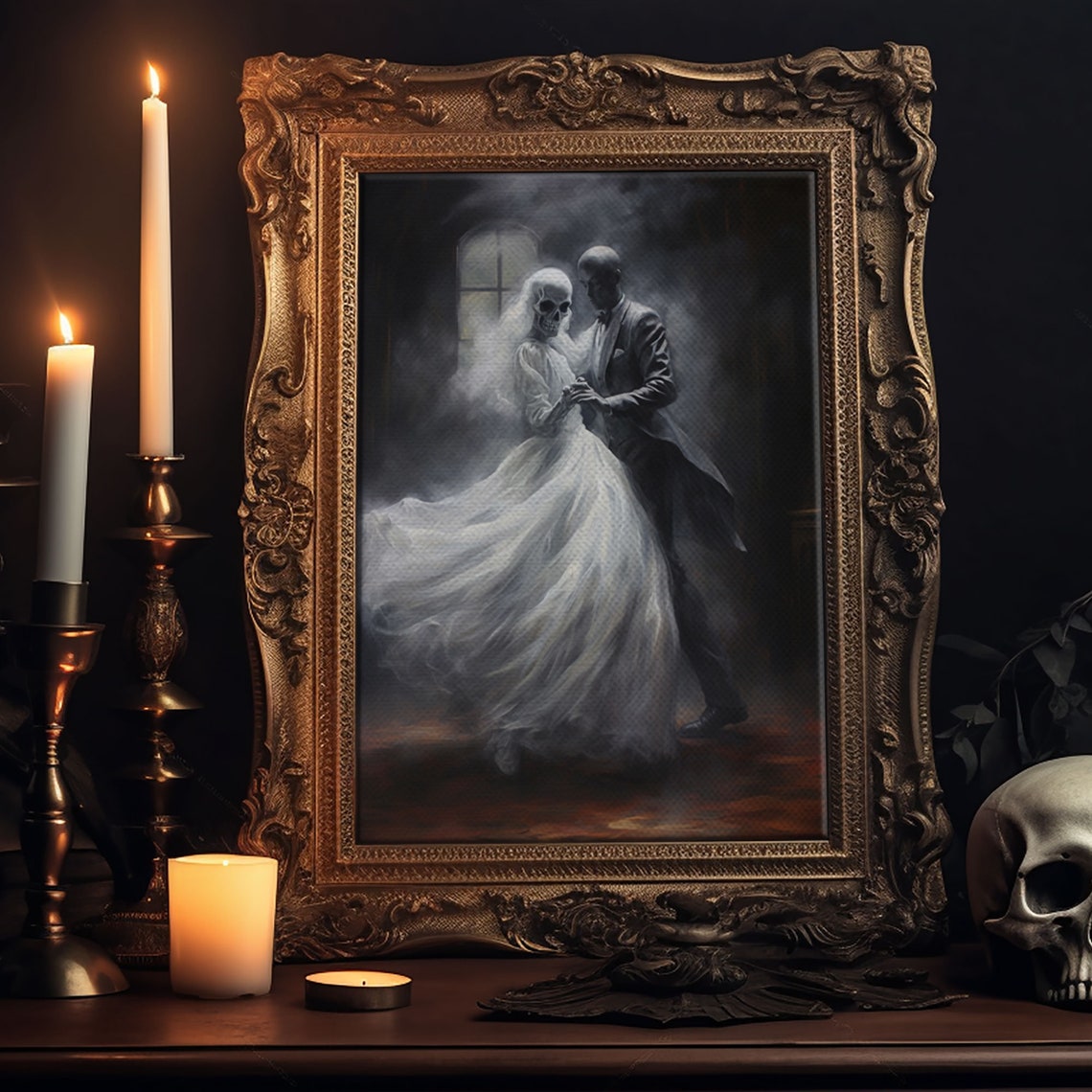Ghost Couple Dancing Ballroom Skeletal Bride Spooky Gothic Art Poster - Image 5