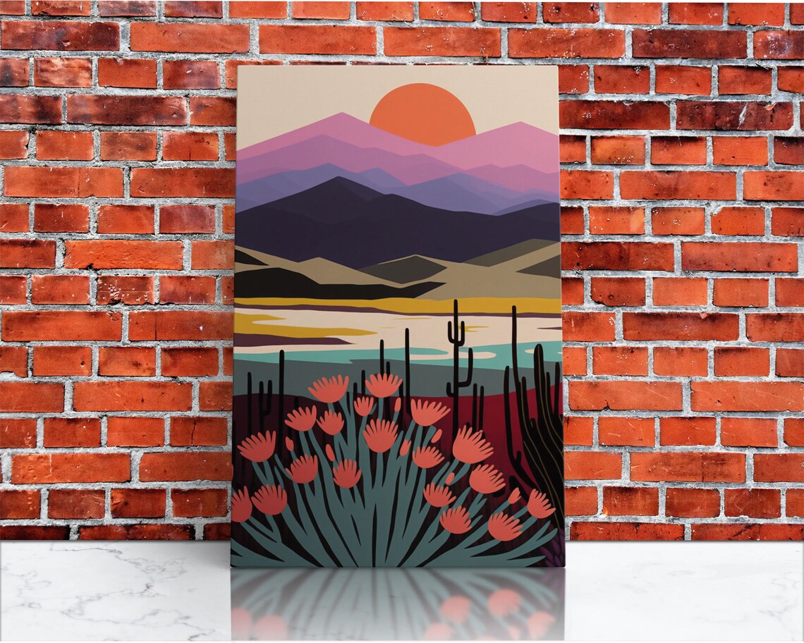 Boho Mountain Landscape, Minimalist Sunset Art - Image 2
