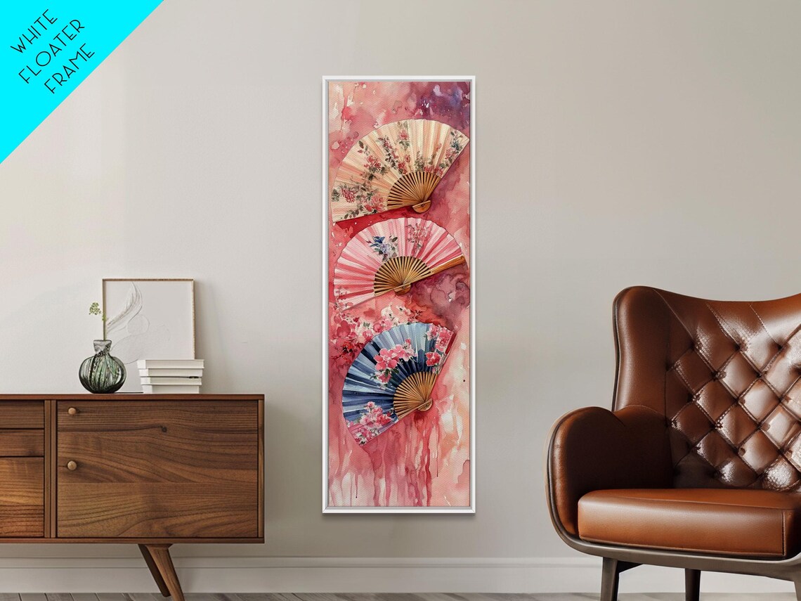 Chinoiserie Floral Folding Fans Pink Watercolor Asian Art Poster - Image 4